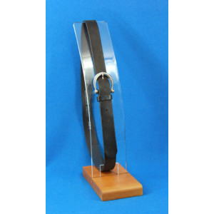 Présentoir à ceinture en plexi et bois - Hauteur : 42 cm - Largeur du socle bois : 10,5 cm