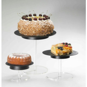 Présentoir à tartes ou gâteaux - En acrylique transparent - Diamètre : Ø 127 ou 198 mm - Disponibles en 3 hauteur
