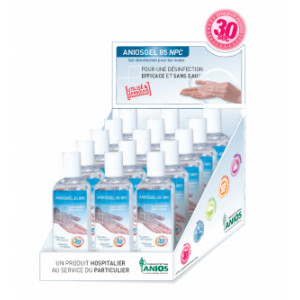 Présentoir gel hydroalcoolique - Présentoirs 15 flacons de 75 ml - testé et approuvé en milieu hospitalier - efficacité sur H1N1 prouvée