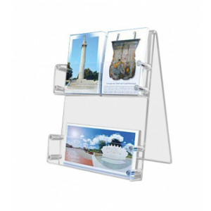 Présentoir plexi cartes postales de bureau - Hauteur : 32 cm - Capacité : 4 cm par étage