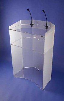 Pupitre de conférence en cristal - Plexiglas épaisseur 15mm - Largeur 77 cm - Profondeur 50 cm - Hauteur 118 cm en façade