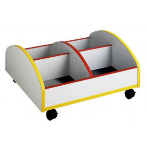 Petit meuble pour livres maternelle - 4 cases - mélaminé - sur roulettes