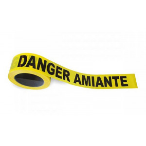 Rubalise Danger Amiante - Polyéthylène - Largeur : 50 ou 75 mm - Longueur : 100 ou 250 m - Couleur : Jaune ou blanc