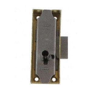Serrure de meuble à gauche acier laitonné avec clé - Axe du trou de clé au côté de la serrure : 15 mm