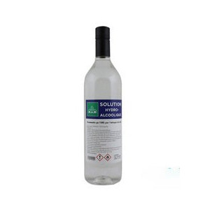 Solution hydroalcoolique OMS de désinfection mains - Solution liquide en bouteille PET de 1 litre 