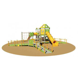 Structure aire de jeux avec toboggan - Pour enfant de 2 à 12 ans - Dimensions : 1247 x 1321 x 430h cm