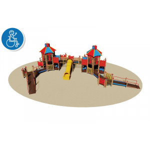 Structure mulijeux pour enfants handicapés - Dimensions (L x P x H): 1685 x 1170 x 455 cm