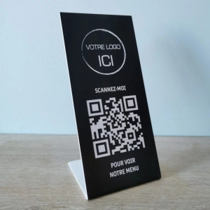Support Qr code avec logo pour scanner menu - Matériau : Plastique acrylique de couleur noir