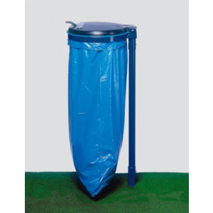 Support sac poubelle acier avec couvercle - Capacité : 120 L - Support acier bleu - Couvercle plastique ou acier 