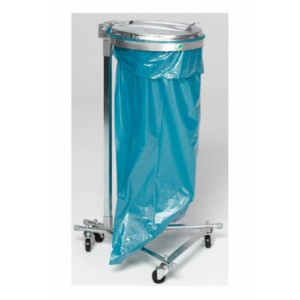 Support sac poubelle avec couvercle plastique - Capacité : 120 L - Acier galvanisé - Couvercle en plastique argent - Sur roulettes
