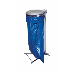 Support sac poubelle avec couvercle plastique - Capacité : 120 L - avec couvercle plastique argent - Simple ou double 
