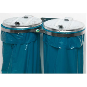 Support sac poubelle double galvanisé avec couvercle - Capacité : 2 x 120 L - Support en acier galvanisé - Couvercle acier
