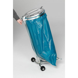Support sac poubelle galvanisé avec couvercle plastique - Capacité : 120 L - Acier galvanisé - Couvercle en plastique