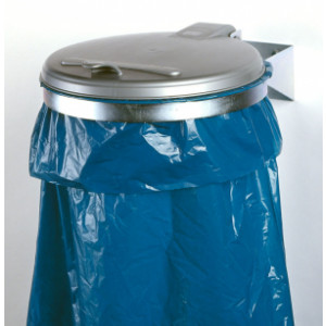 Support sac poubelle murale avec couvercle plastique  - Acier galvanisé - Avec couvercle plastique - Fixation murale