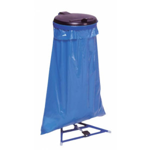 Support sacs poubelle avec pédale - Capacité : 120 L -  Couvercle plastique - Coloris bleu ou galvanisé