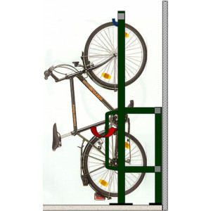 Support vélo mural vertical 6 à 10 places - Arceaux antivol sur cadre et roue arrière