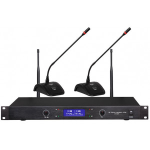 Système conférence sans fil 2/4 sorties audio - Récepteur HF et postes de conférence micros col de cygne 
