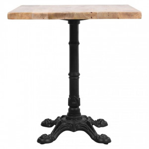 Table avec plateau en bois pour restaurant - Table d'intérieur avec pied en fer forgé et plateau en bois