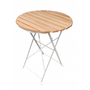 Table bistro pliante - Taille : diamètre Ø 60 x H.72 cm - Plateau lattes bois - Structure acier