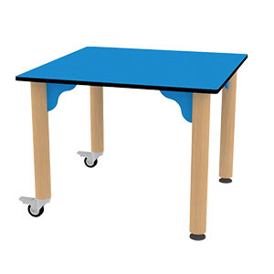 Table carrée 2 pieds sur roulettes - L600mm x P600mm x L800mm x P800mm
