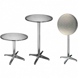 Table de bistro-bar pliable Aluminium  - Dimension (Diamètre x H): 60 x 58 cm / 60 x 115 cm - Aluminium et acier inoxydable 