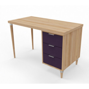 Table de bureau avec 3 tiroirs - Piètement hêtre massif - Panneau mélaminé de 19 mm  - patins plastiques