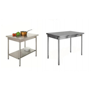 Table de cuisine fixe inox - Structure en inox AISI 304L  - Avec ou sans étagère basse - Longueur: de 1000 à 1400 mm - Dim ( l x H ) : 700 x 900 mm