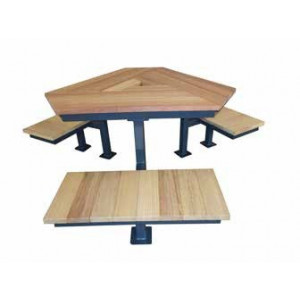 Table de jardin avec 3 banquettes - En acier galvanisé+verni et bois de pin