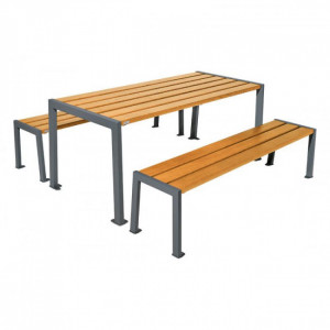 Table de pique-nique en acier et bois - Longueur : 1800 mm - Bois chêne certifié PEFC - Sur platines