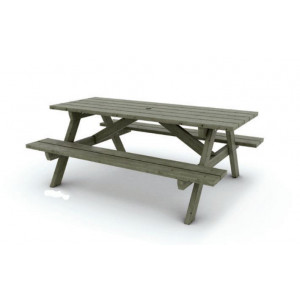 Table de pique-nique en bois - Dim : L.200 x I.150 H.75 cm - Lames 145 x 35 mm -Plateau 200 x 75 cm