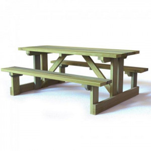 Table de pique nique en bois à poser - Longueur: 2000 mm - Hauteur x largeur: 800 x 1730 mm -  Pin traité - À sceller