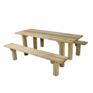 Table de pique nique en bois avec bancs - Dim : L.200 x 160 x H.75 - Lames 145 x 35 mm - Plateau 200 x 75 cm
