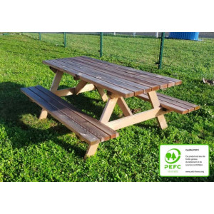 Table de pique-nique forestière en bois - Longueur : 2000 mm - Pin traité autoclave - A sceller ou à poser