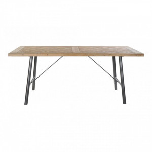 Table de style industriel bois et acier - Table en bois de pin avec pieds en acier