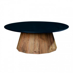 Table en bois de style scandinave - Table circulaire en bois naturel et plateau en contreplaqué