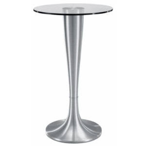 Table haute design à piètement base ronde - Matière plateau : verre- Dim ( H x L x P ) :  101 x 60 x  60 cm