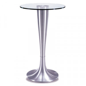 Table haute design en verre trempé - Piètement en acier enjolivé en aluminium brossé