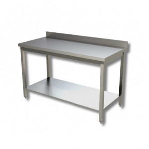 Table inox avec dosseret et étagère - Dimensions : 1600x700x(h)850 mm - Matière : inox