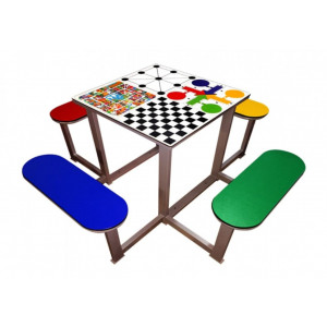 Table multi-jeux extérieure pour parcs - Table d'extérieur pour jeux : échiquier, jeu de l'oie, jeu des petits chevaux, morpion