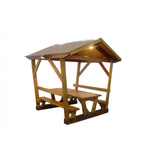 Table pique nique avec toit - Dim au sol : 200 x 200 cm  -  Toiture : 240 x 250 cm