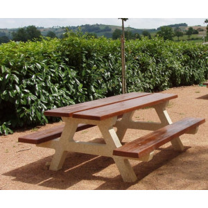Table pique nique en béton imitation bois - Longueur : 1.50 ou 2 m - Poids : 475 kg