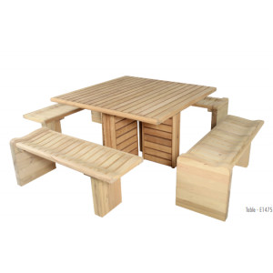 Table pique-nique en bois - Dim: 126 x 126 x 75 cm -