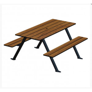Table pique nique piétement acier - Table 4/6 places  - Fixation : A cheviller  - Dim (L x P x H ) ) : 1520 x 1370 x  740 mm