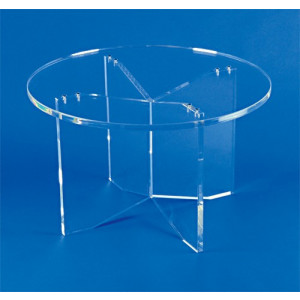 Table ronde piètement croix plexiglas - Plexiglas épaisseur 1,5 cm - Diamètre 60 cm - Hauteur 37 cm