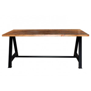 Table style industriel plateau en bois - Structure en tubes d’acier -  Plateau en bois