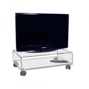 Table Tv plexiglas - Plateau 60 x 40 cm - Hauteur totale 22 cm - 4 roulettes