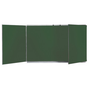 Tableau scolaire triptyque - Surface acier émaillé vert ou blanc - Encadrement en aluminium anodisé
