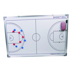 Tableau tactique basket - Dimensions : 0,90 x 0,60 m - Avec pions, feutre effacable et effaceur - Mural 