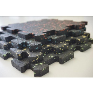 Tapis puzzle granulé fond noir avec taches en couleurs - Dimension : 956 mm x 956 mm