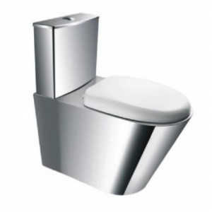 Toilette avec double réservoir de décharge - Acier inoxydable - Finition: Satiné ou Brillant - Couvercle: ABS blanc - Attaché au sol